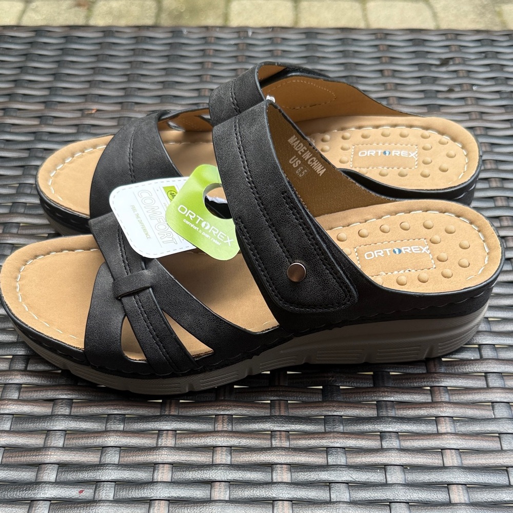 NWT ORTOREX orthopedic lightweight Women's Comfort Sandals size 6.5 black
